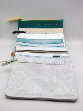 Lot of 7 Ipsy Cosmetic Bags (Blue/Silver)